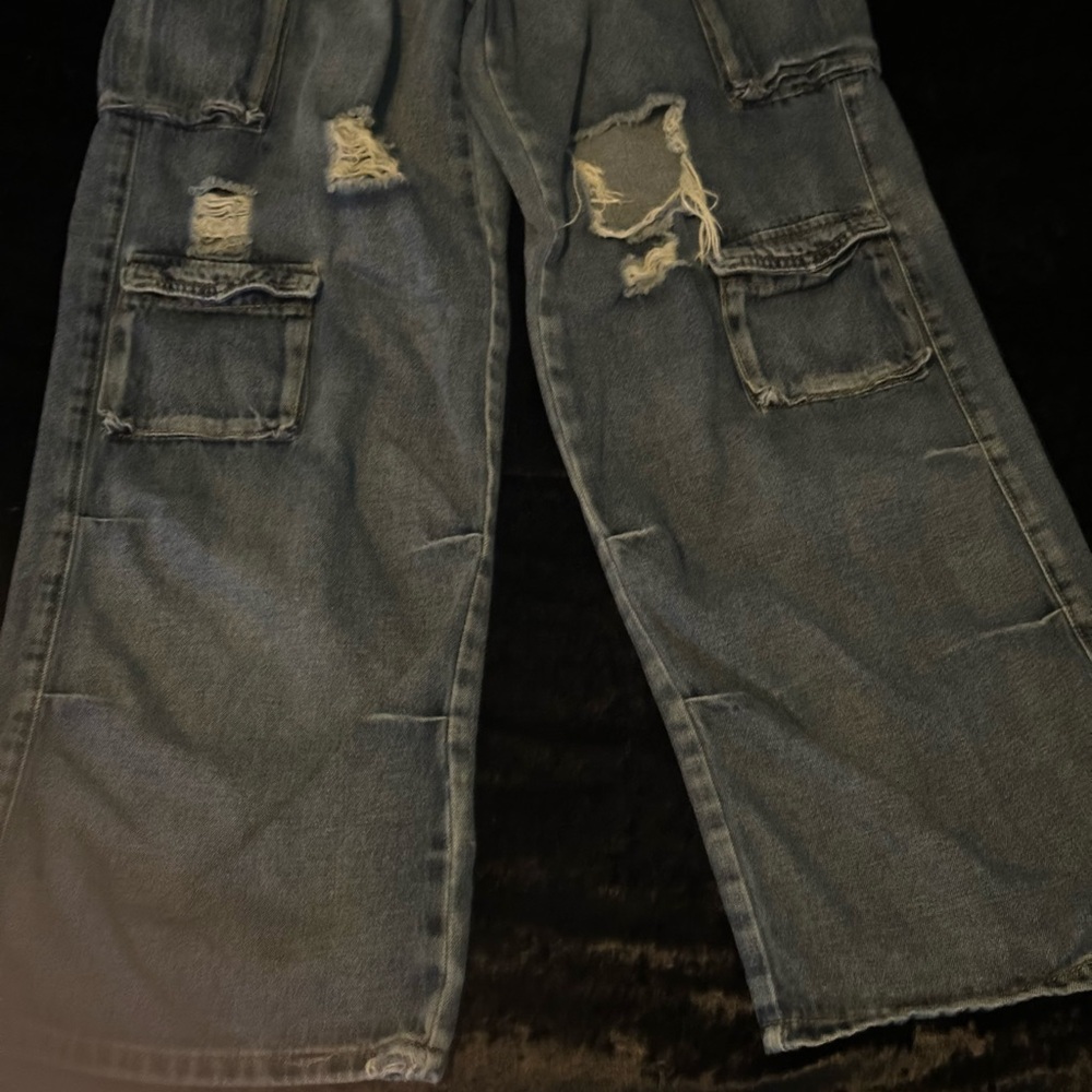 SHEIN Teen 14Y Distressed Cargo Jeans in Dark Blue